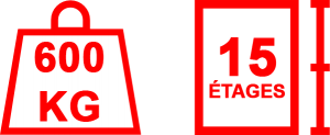 Jusqu'à 15 étages et 600kg